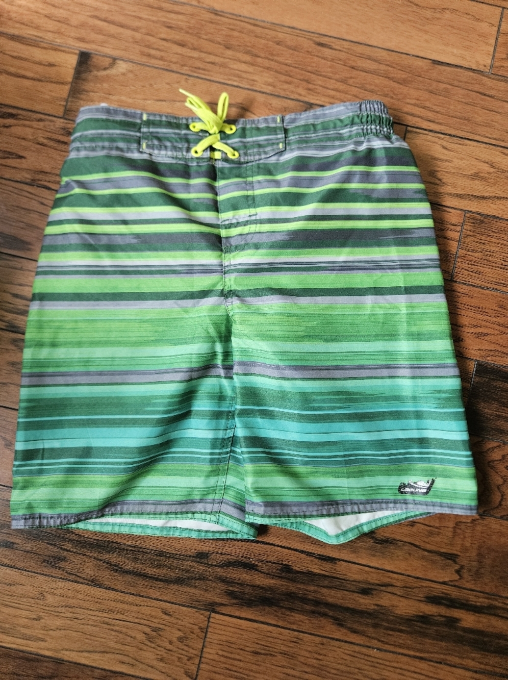 Laguna B Green Striped Kids Swim Trunks